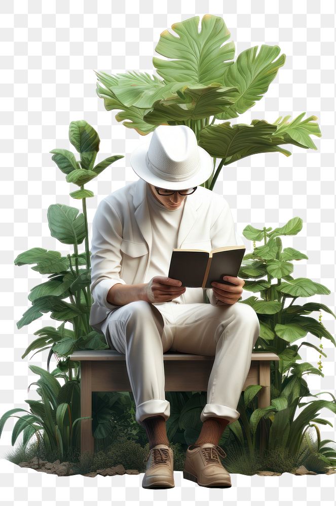 PNG Gardening outdoors sitting reading. AI generated Image by rawpixel.