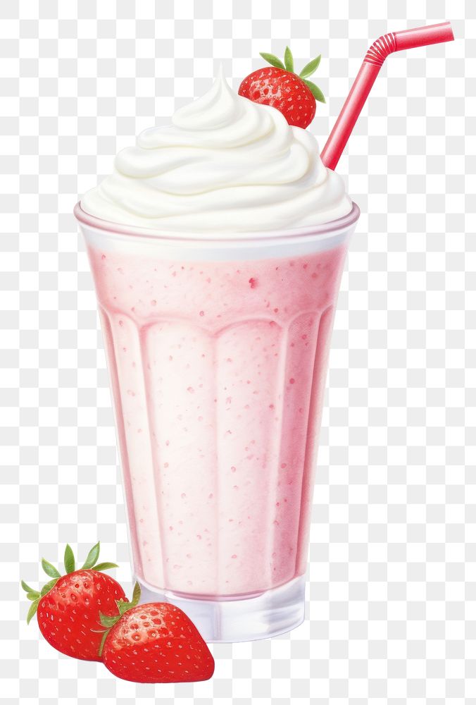 PNG Strawberry milkshake smoothie dessert. AI generated Image by rawpixel.