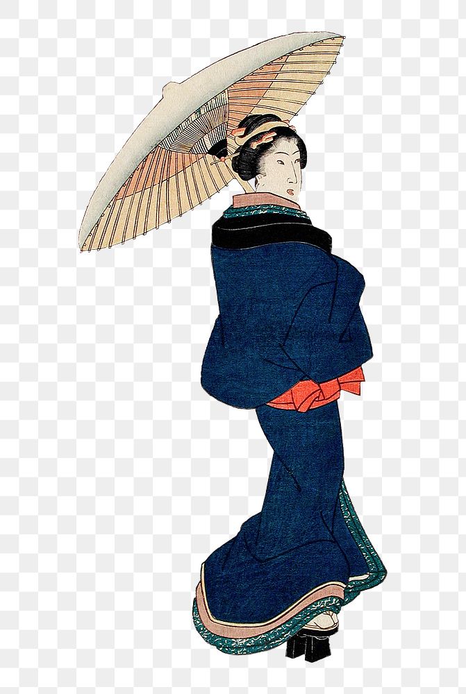 PNG Japanese woman holding umbrella, vintage illustration by Utagawa Kunisada, transparent background. Remixed by rawpixel.