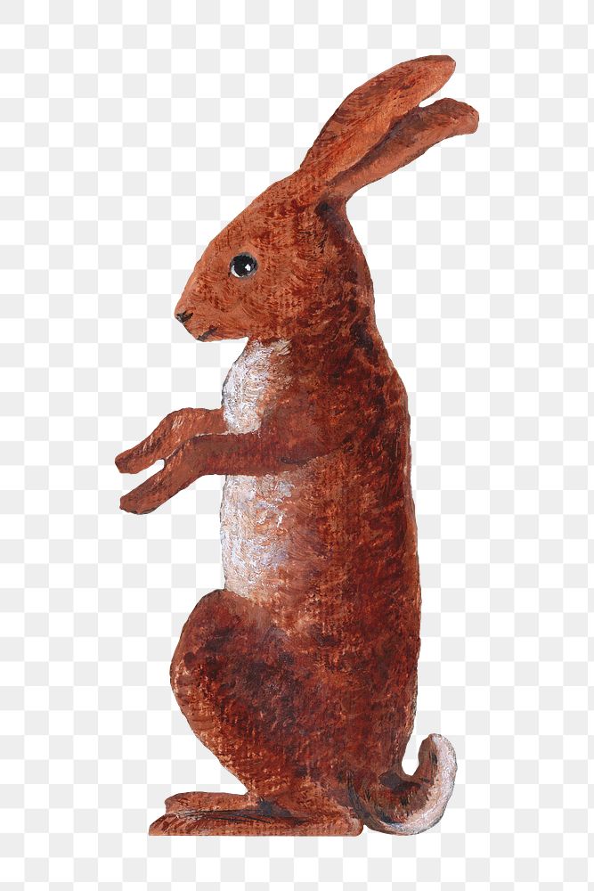 PNG Brown rabbit, vintage animal illustration by William Bell Scott, transparent background. Remixed by rawpixel.