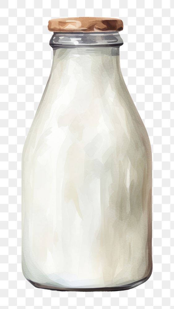 PNG Milk bottle glass dairy, digital paint illustration. AI generated image