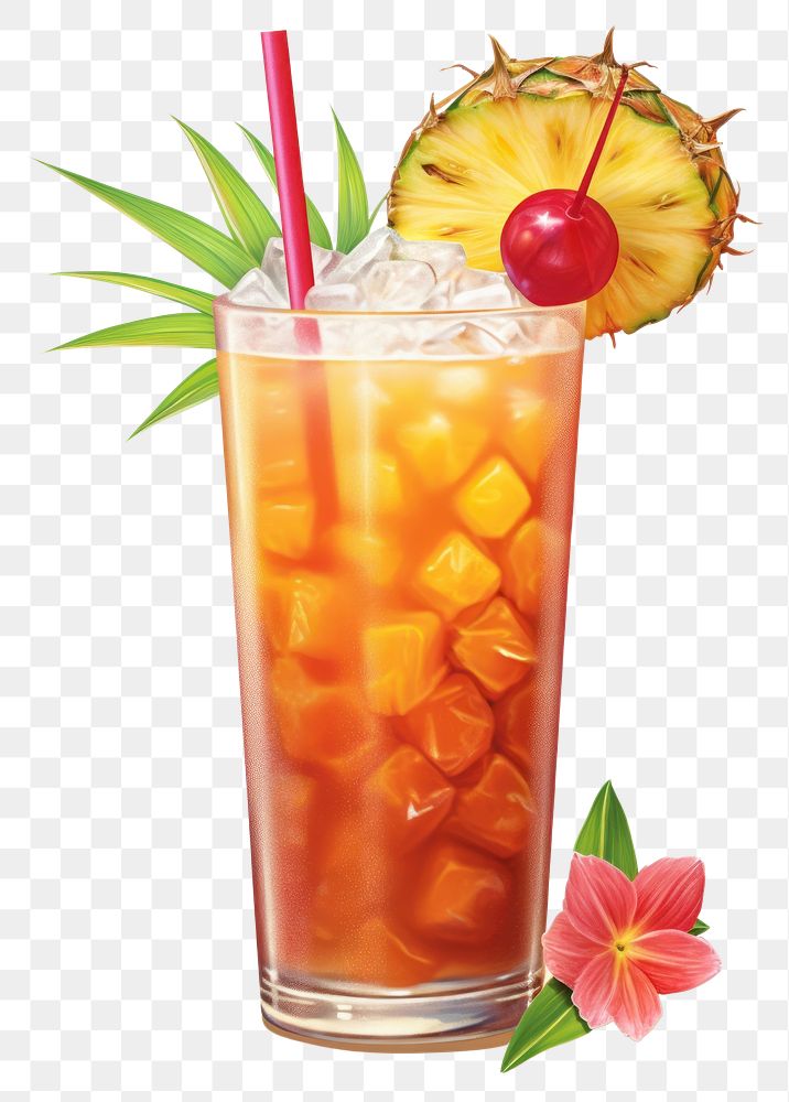 PNG Pineapple cocktail drink fruit, digital paint illustration. AI generated image