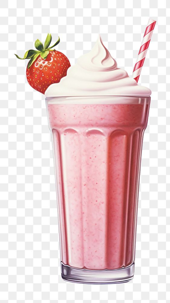 PNG Strawberry milkshake smoothie dessert, digital paint illustration. AI generated image