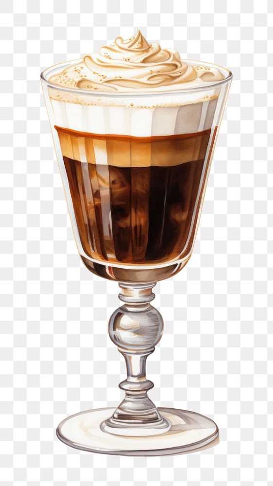 PNG Dessert coffee glass white background, digital paint illustration. AI generated image