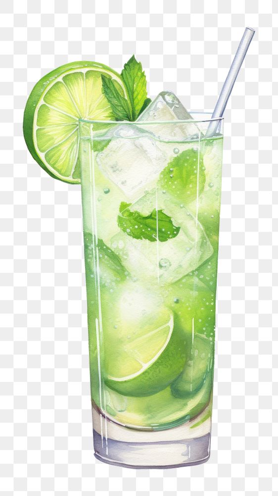 PNG Mojito lime cocktail drink, digital paint illustration.