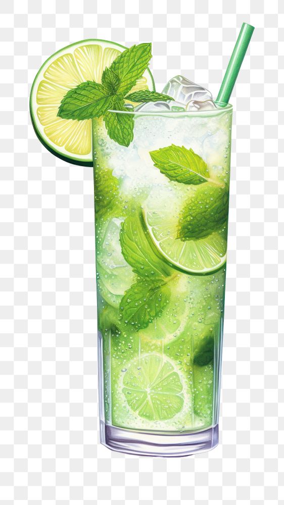 PNG Mojito lime cocktail drink, digital paint illustration. AI generated image
