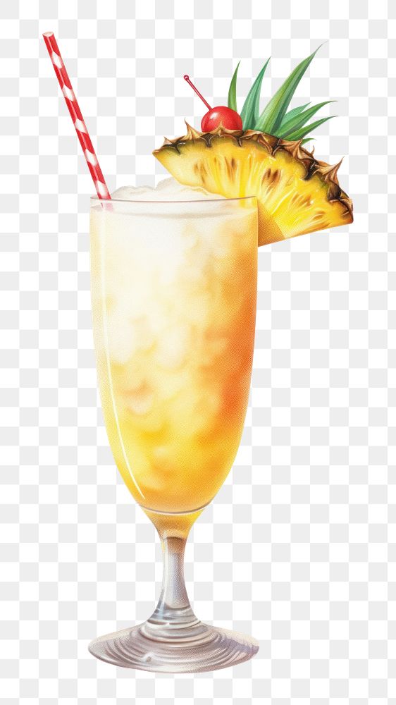 PNG Cocktail pineapple drink fruit, digital paint illustration. AI generated image