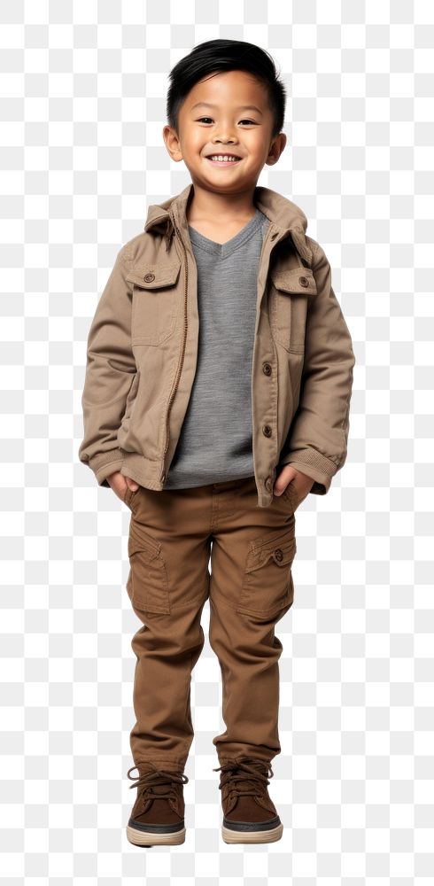 PNG Child standing jacket khaki. | Free PNG - rawpixel