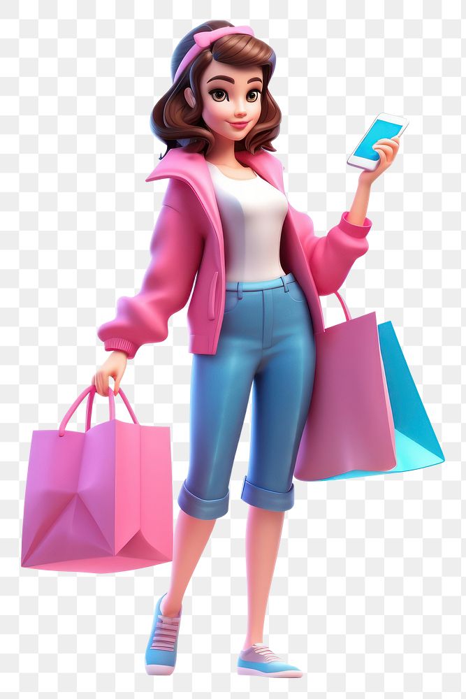 PNG Shopping figurine cartoon adult. AI generated Image by rawpixel.