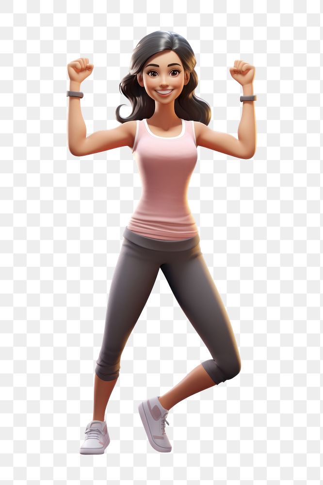 PNG  Stretching cartoon adult woman. AI generated Image by rawpixel.