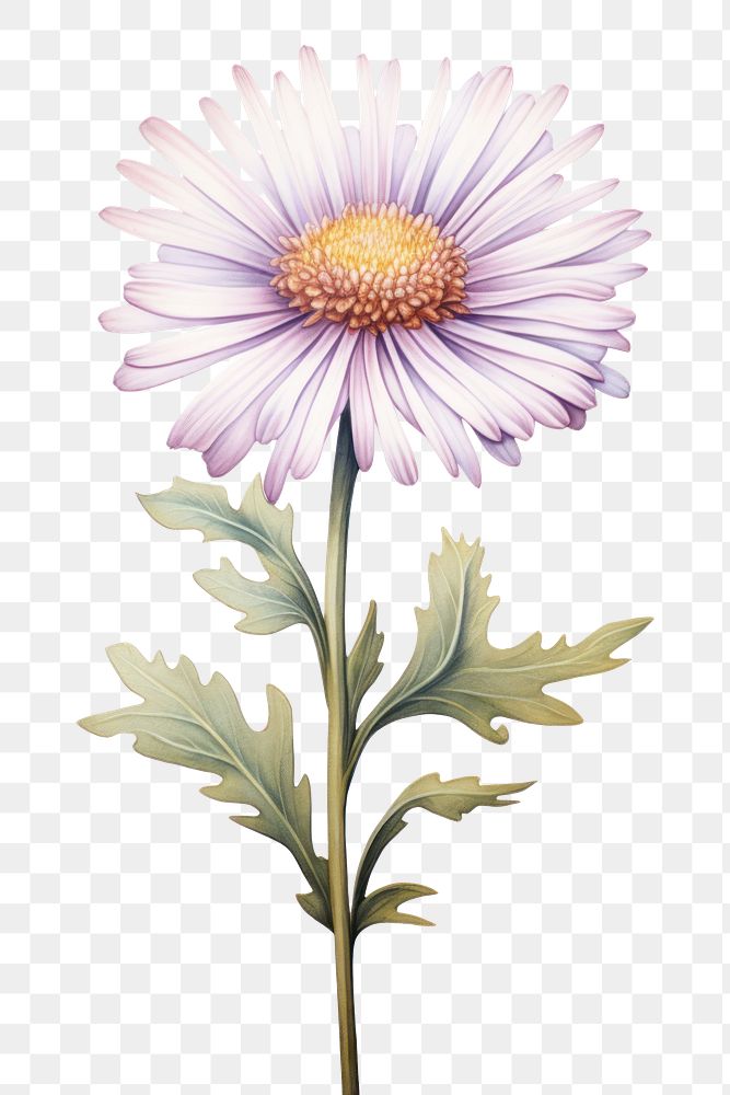 PNG Aster drawing flower plant. AI generated Image by rawpixel.