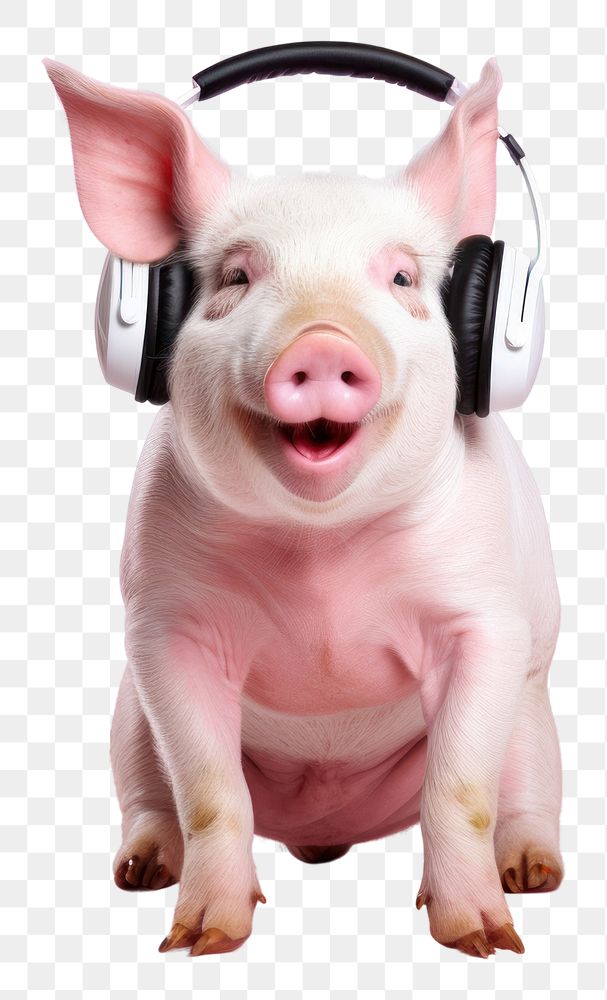PNG Pig headphones mammal performance. AI generated Image by rawpixel.
