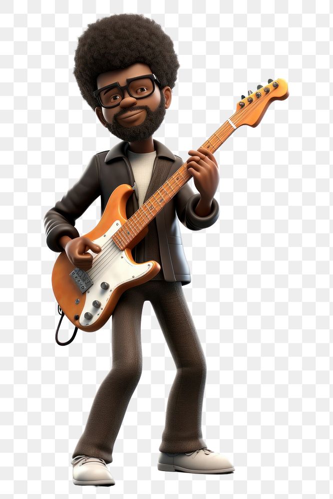 PNG Guitar musician cartoon white background. AI generated Image by rawpixel.