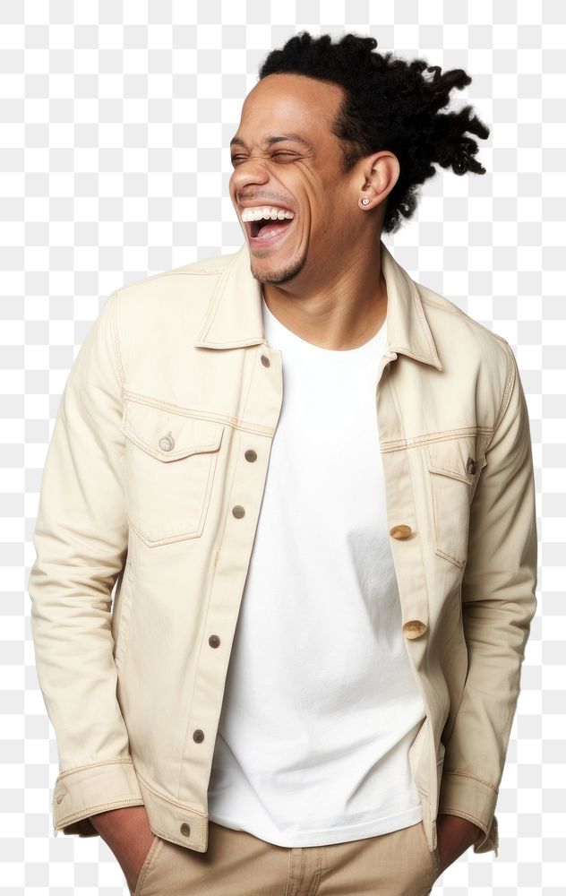 PNG Laughing smiling jacket adult. AI generated Image by rawpixel.