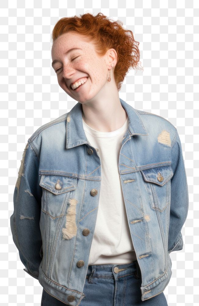 PNG Jacket jeans laughing portrait. AI generated Image by rawpixel.