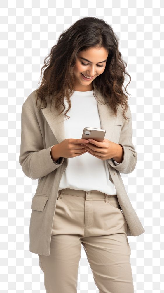 PNG Looking women phone white background
