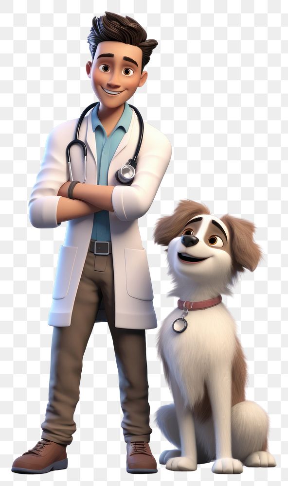 PNG A veterinarian checking a dog health cartoon doctor white background. AI generated Image by rawpixel.