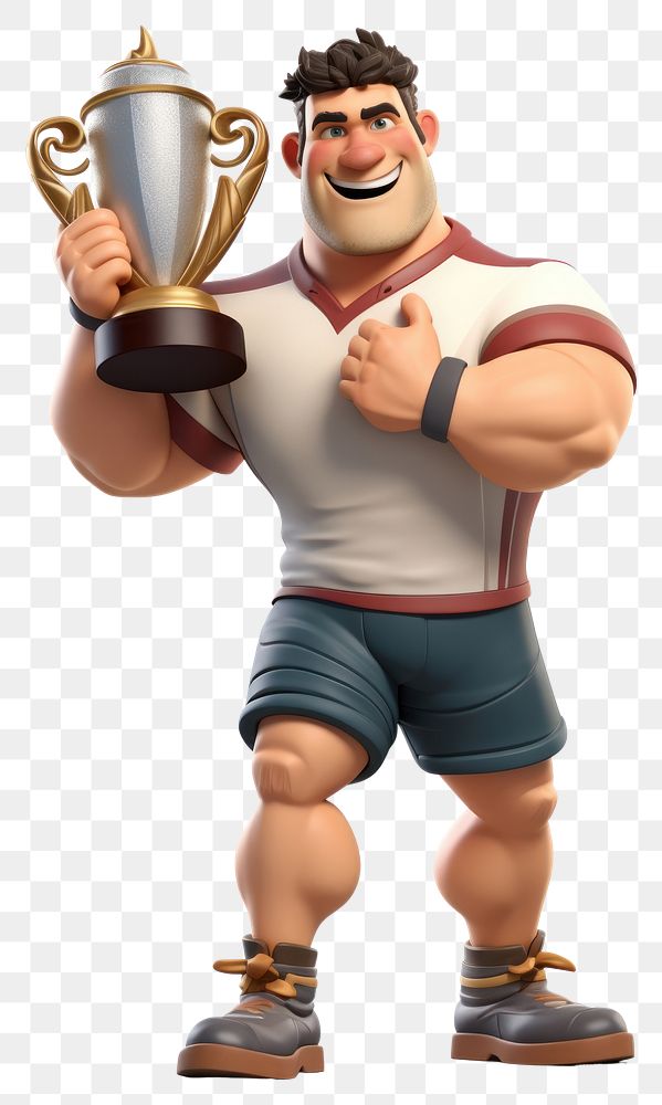 PNG Holding trophy cartoon white background bodybuilding. AI generated Image by rawpixel.