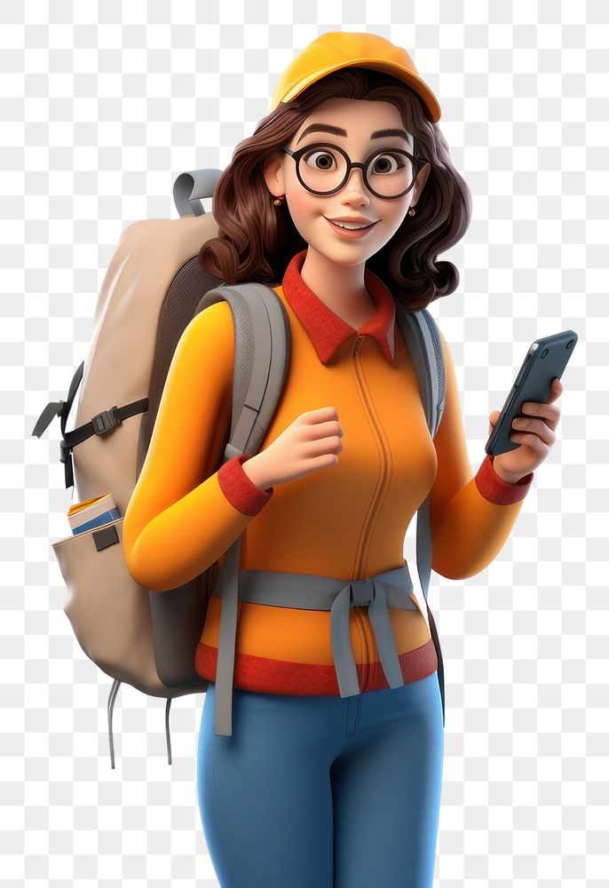 PNG Backpack cartoon adult woman. AI generated Image by rawpixel.