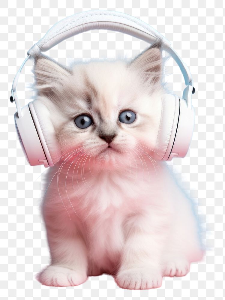 PNG Headphones headset mammal kitten. AI generated Image by rawpixel.