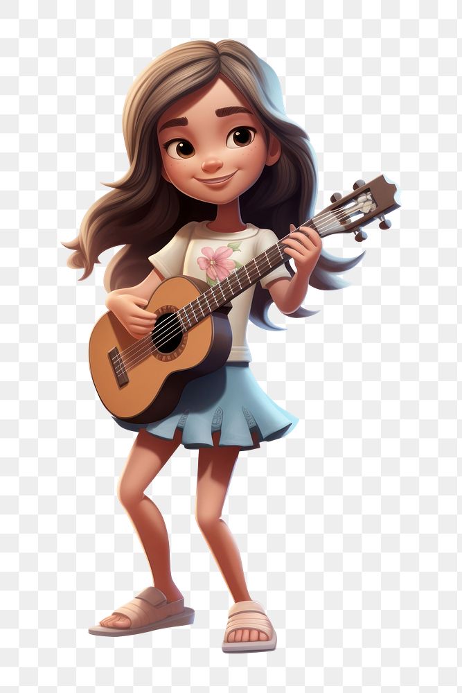 PNG Cartoon guitar child girl. AI generated Image by rawpixel.