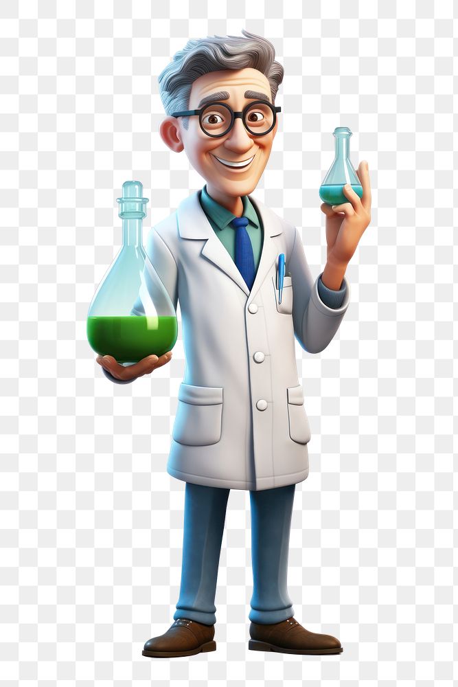 PNG  Scientist holding cartoon bottle. AI generated Image by rawpixel.