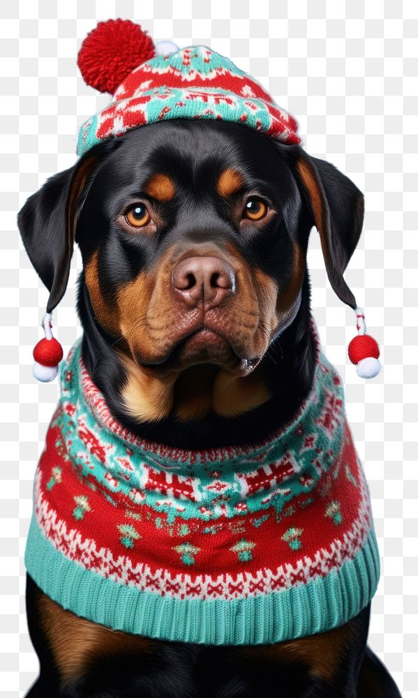 PNG Rottweiler christmas portrait sweater transparent background