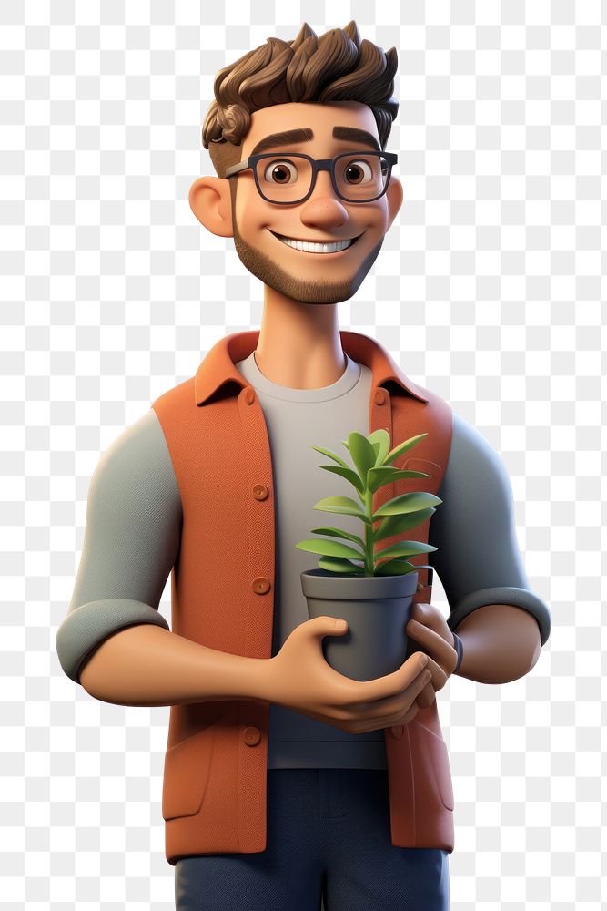 PNG Cartoon plant gardening smiling. 