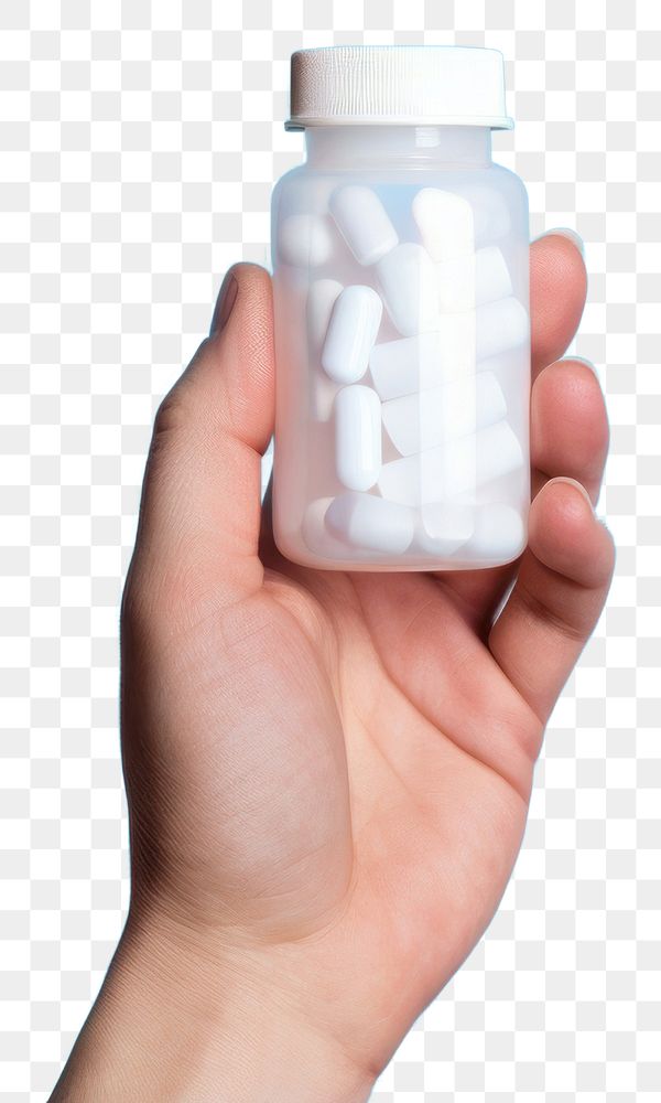 PNG Pill holding bottle hand. 