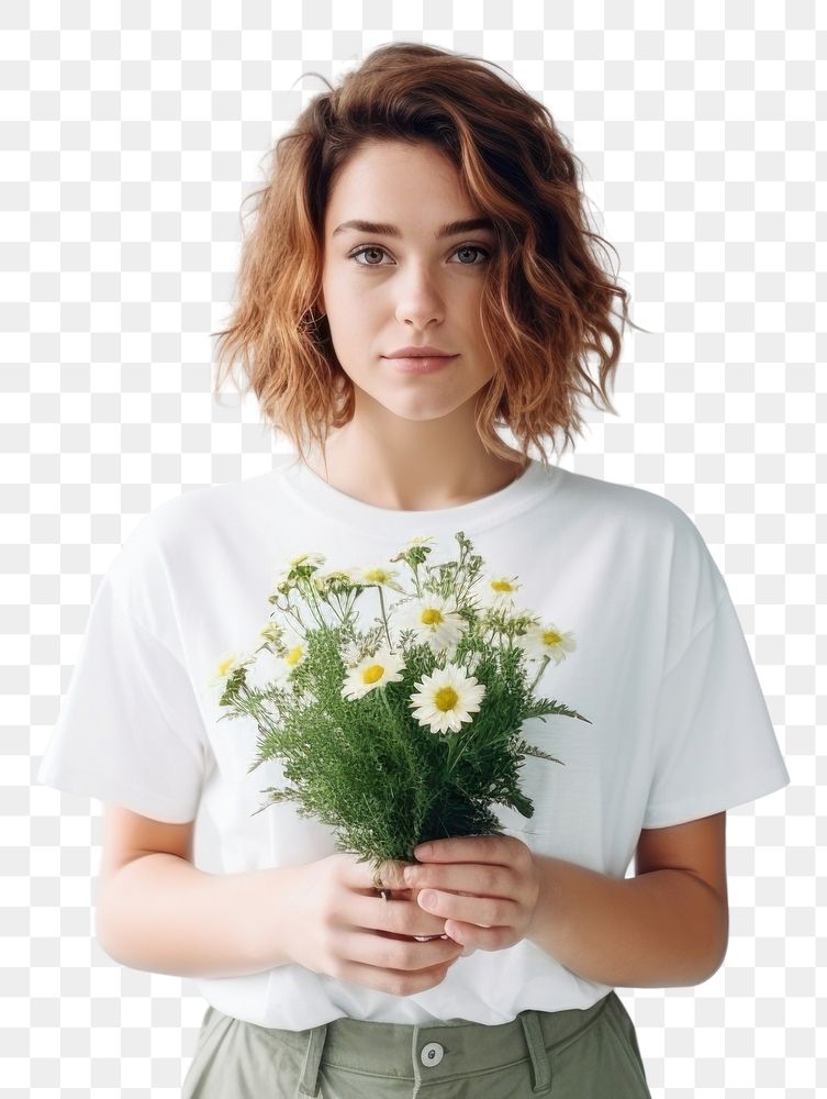 PNG Portrait t-shirt sleeve flower. AI generated Image by rawpixel.