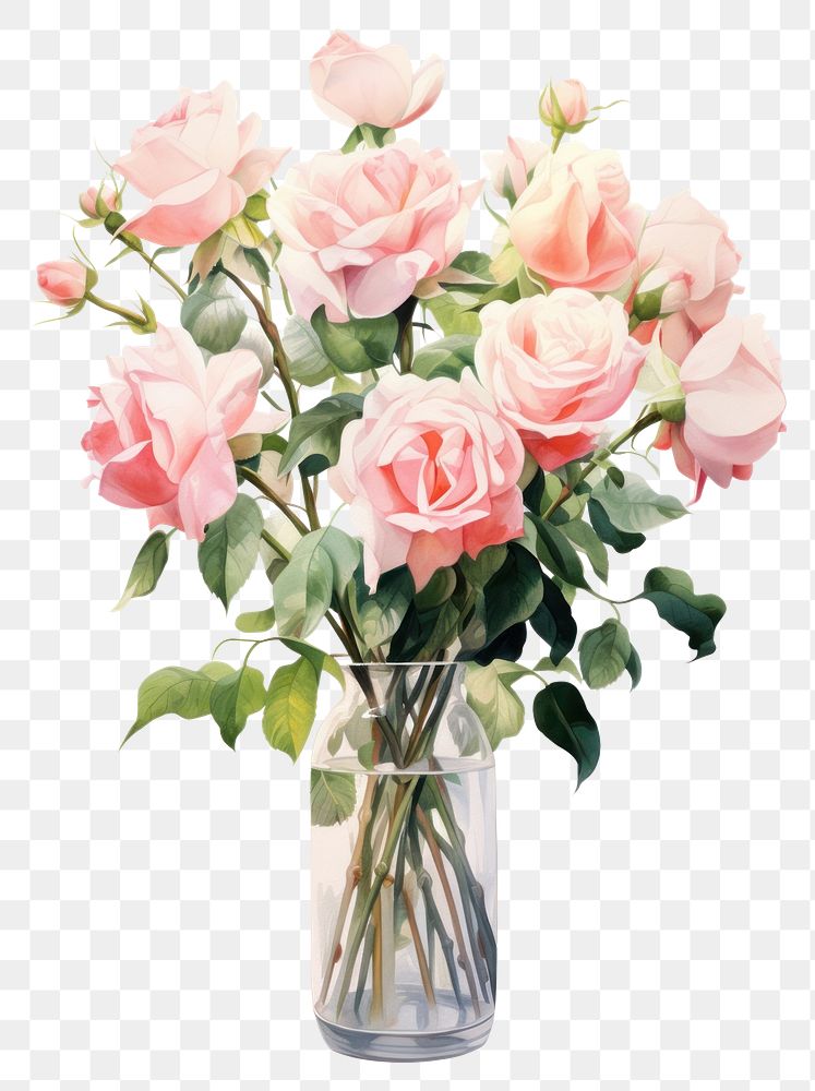 PNG Rose vase flower plant transparent background