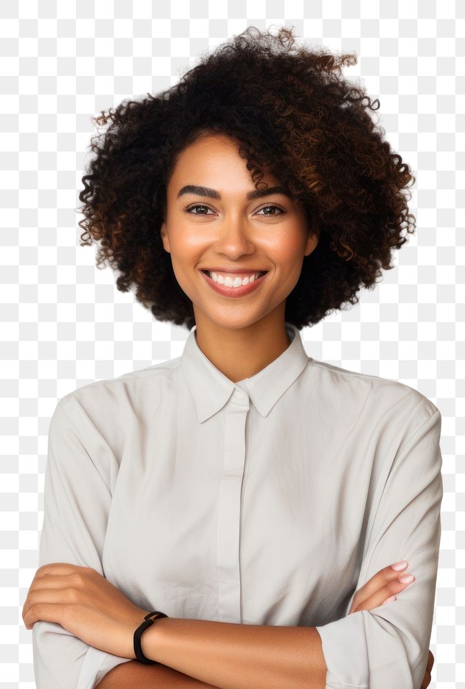 PNG Portrait blouse adult smile. AI generated Image by rawpixel.