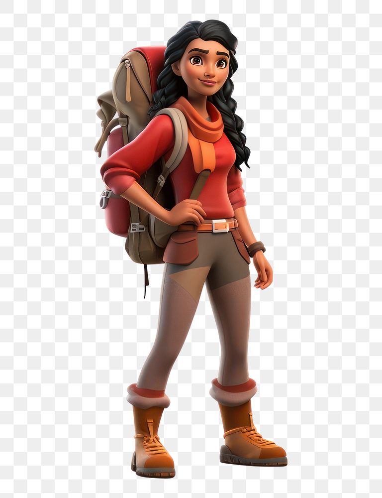 PNG Cartoon adult woman backpacking. AI generated Image by rawpixel.