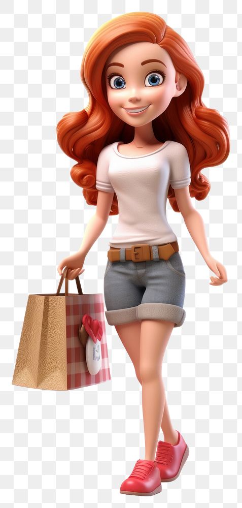 PNG  Figurine shopping handbag cartoon. AI generated Image by rawpixel.