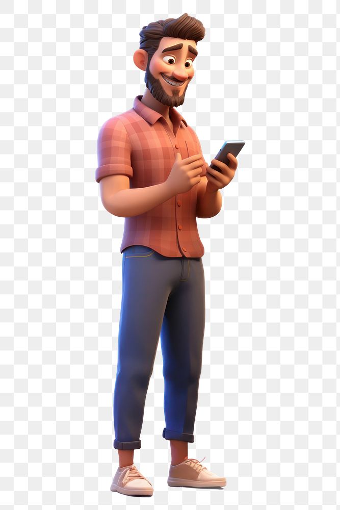 PNG Standing cartoon texting phone.