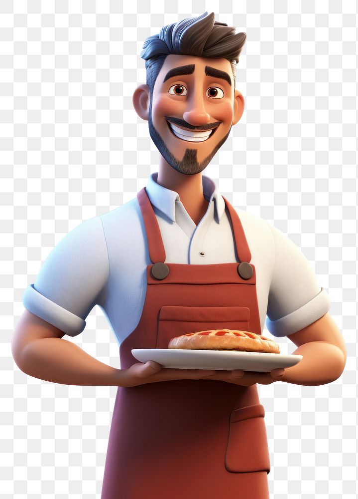 PNG Cartoon smiling adult cook. 