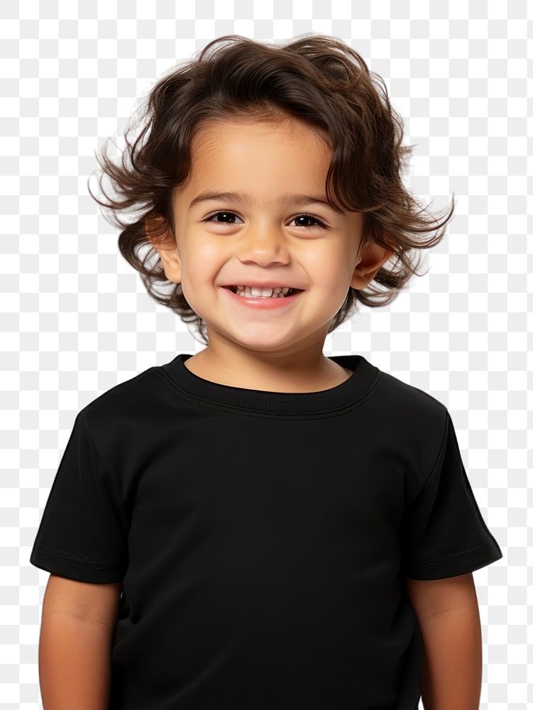 PNG A male toddler smiling wearing a black long sleeve T-shirt portrait t-shirt child. 