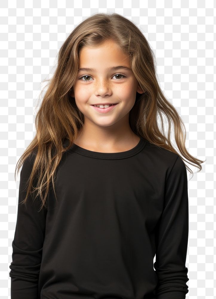 PNG A girl smiling wearing a black long sleeve T-shirt portrait t-shirt smile. AI generated Image by rawpixel.