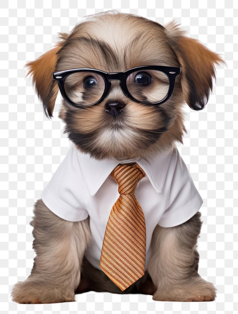 PNG Puppy dog glasses necktie. AI generated Image by rawpixel.