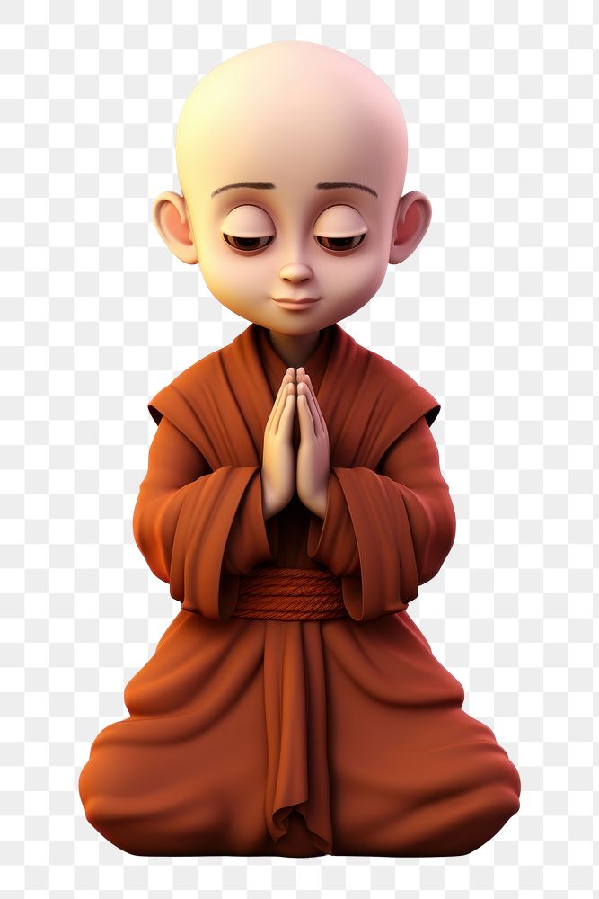 PNG Monk praying cartoon white background. AI generated Image by rawpixel.