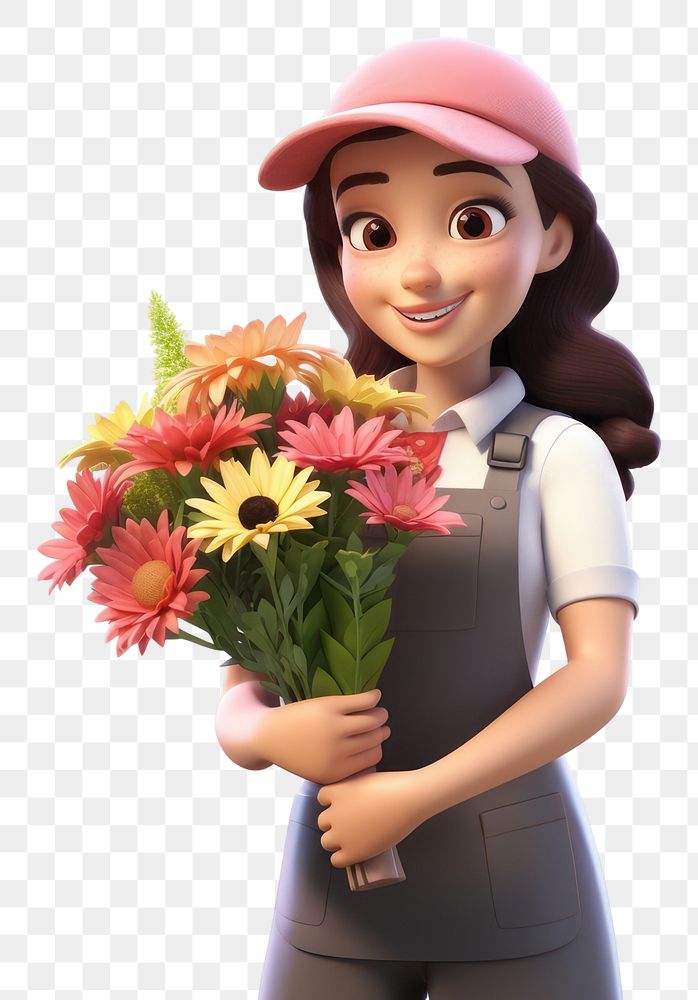 PNG Cartoon smiling flower female. 