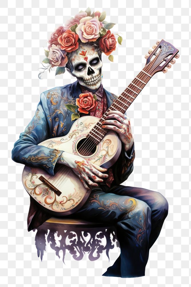 PNG  Musician guitar flower adult. AI generated Image by rawpixel.