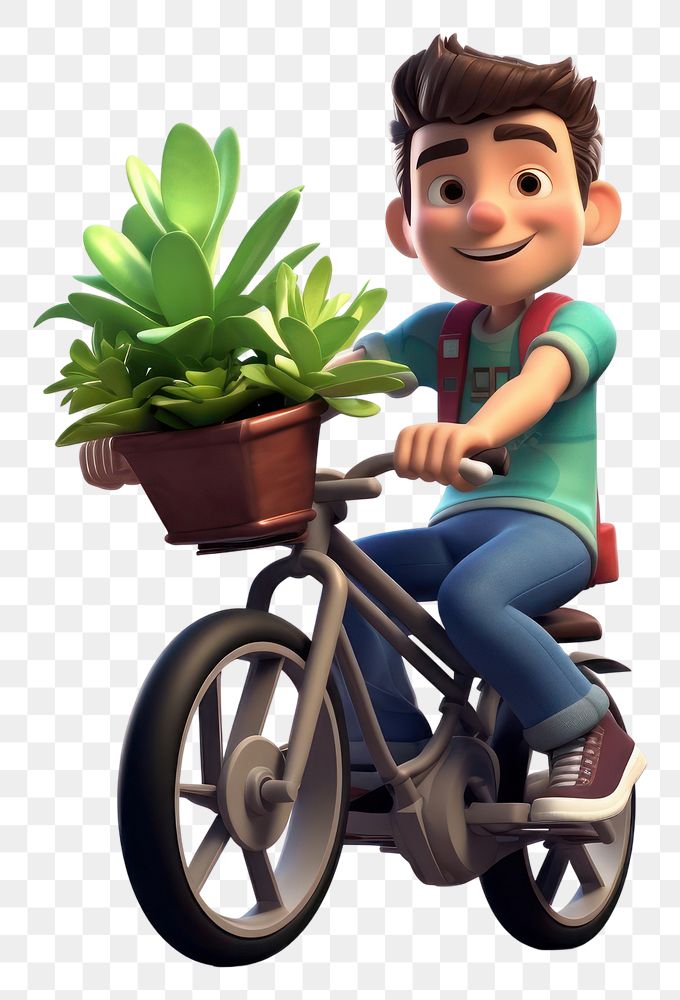 PNG Cartoon plant vehicle bicycle. 