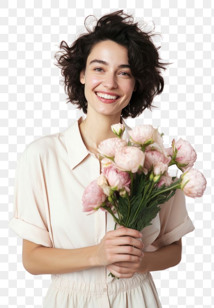 PNG Portrait holding flower adult. AI generated Image by rawpixel.