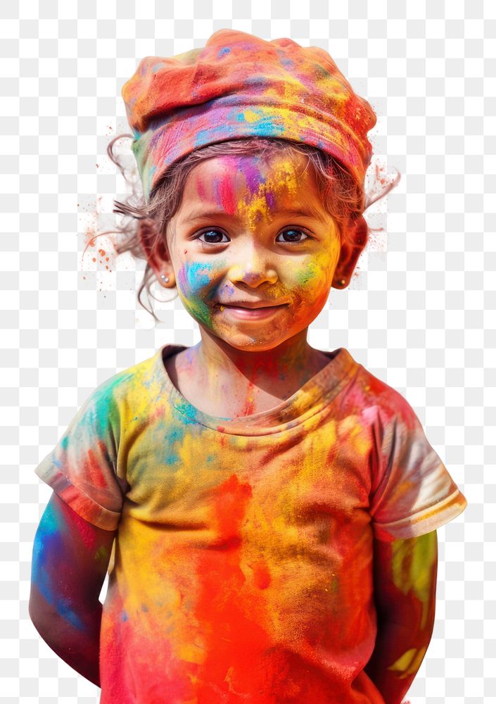 PNG Holi portrait festival child. 