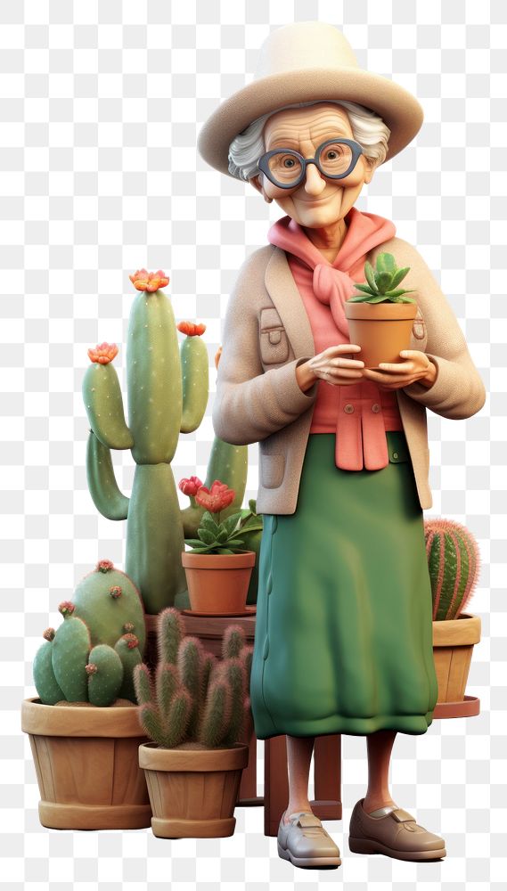 PNG Cactus figurine women plant. AI generated Image by rawpixel.