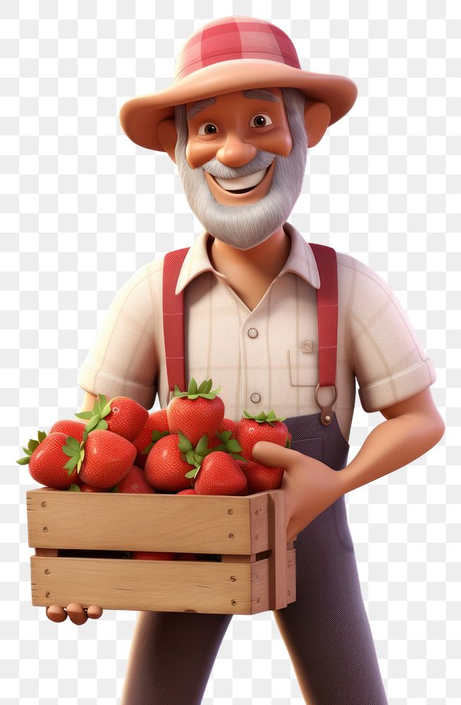 PNG Strawberry carrying smiling farmer. 