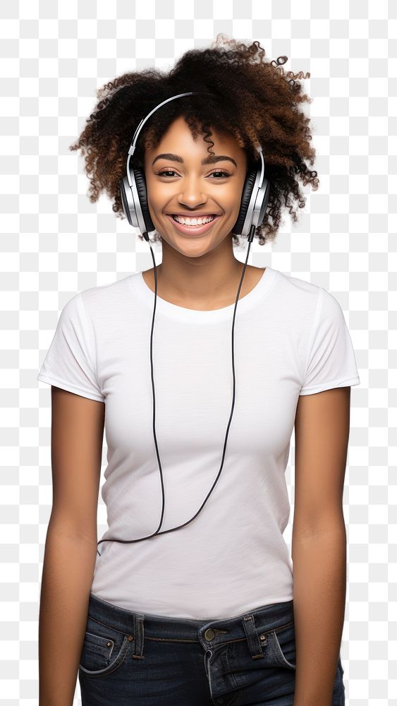 PNG Headphones portrait smile white. AI generated Image by rawpixel.