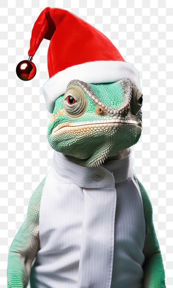 PNG Lizard chameleon christmas portrait transparent background