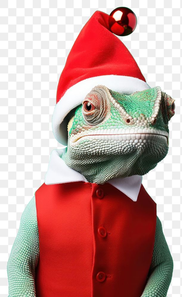 PNG Lizard chameleon christmas portrait transparent background